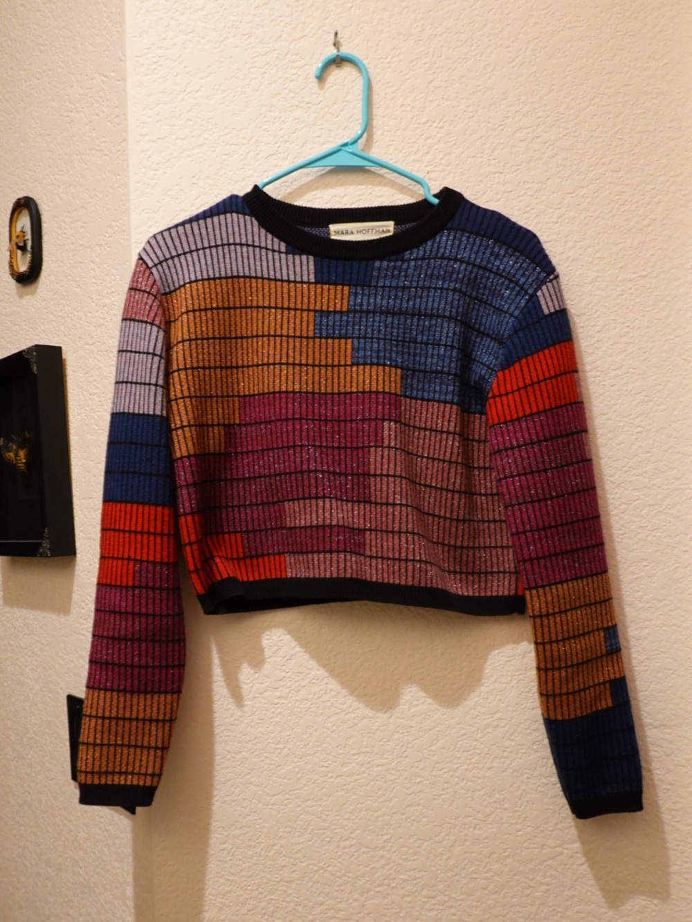 Mara Hoffman Colorblock Grid Cropped Sweater